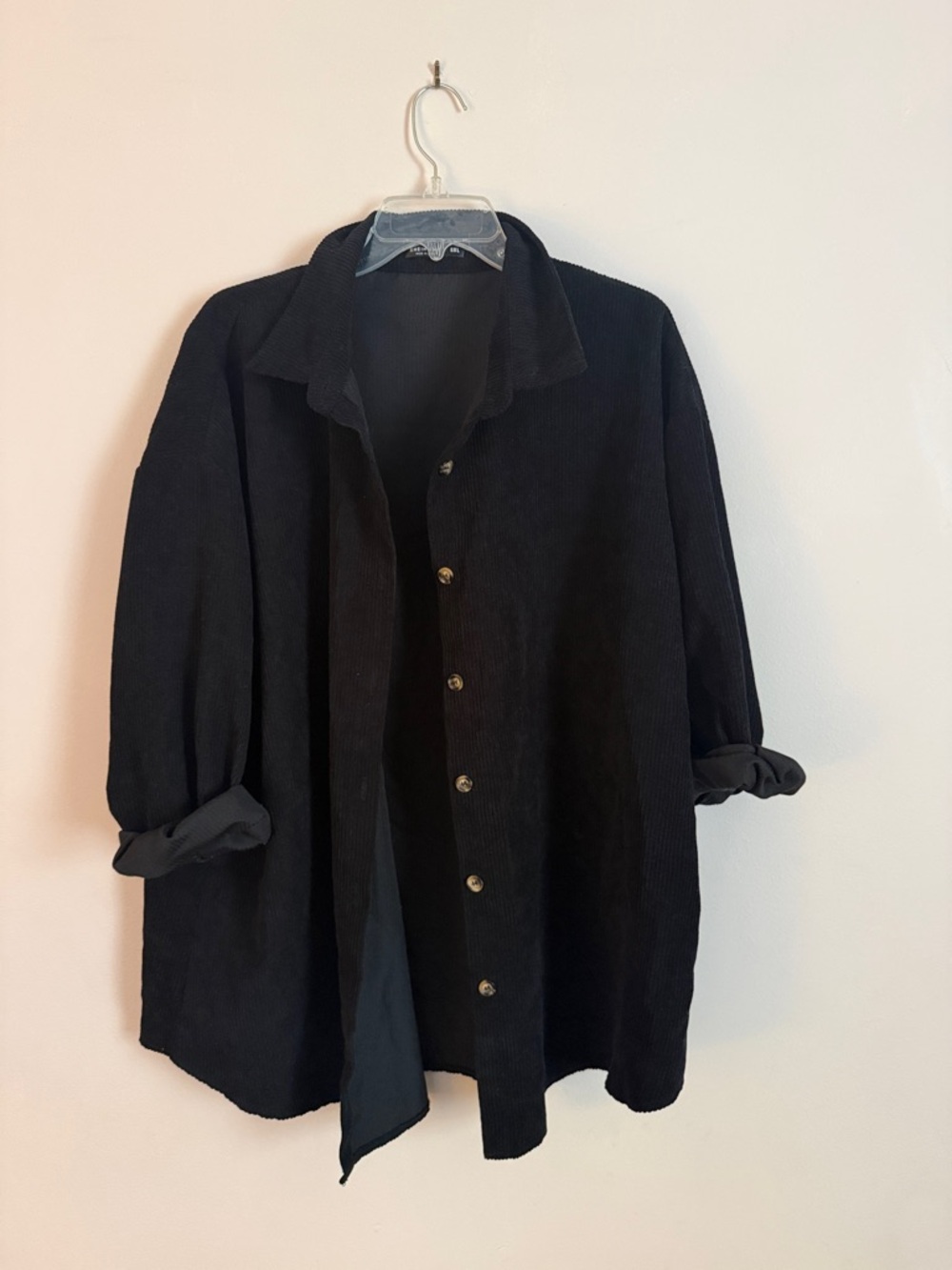 SHEIN Black Corduroy Button-Up Jacket